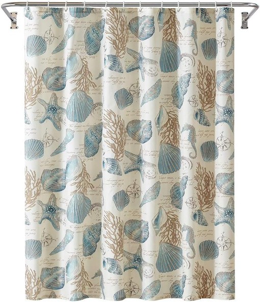 Ivory Starfish and Seashells Shower Curtain for Nautical Bathroom Decor