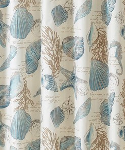 Ivory Starfish and Seashells Shower Curtain for Nautical Bathroom Decor 