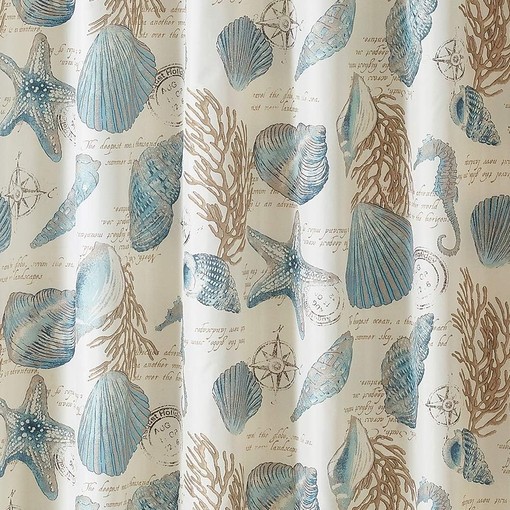 Ivory Starfish and Seashells Shower Curtain for Nautical Bathroom Decor