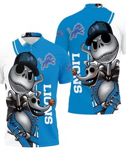 Jack Skellington And Zero Detroit Lions Polo Shirt - Gift for Halloween and NFL Fans