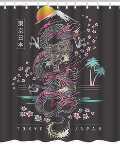 Japanese Dragon Cherry Blossom Shower Curtain - Home Decor for Bathroom