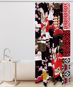 Japanese Garden Stone Crane Fabric Shower Curtain for Bathroom Decor