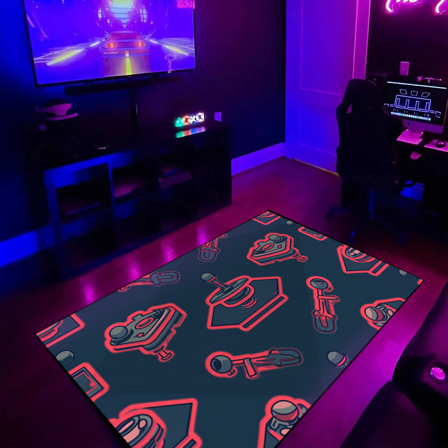 Joystick Arcade Pattern Rug, Customizable Gamer Rug for Bedroom