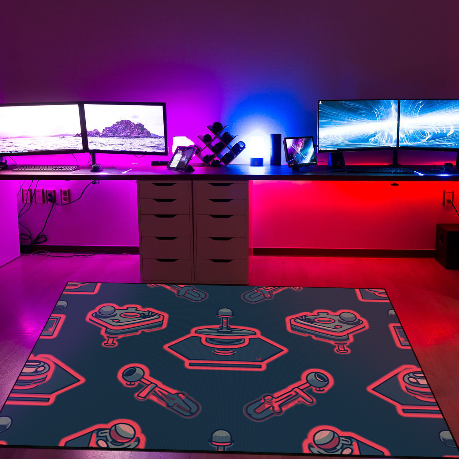 Joystick Arcade Pattern Rug, Customizable Gamer Rug for Bedroom