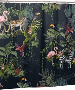 Jungle Animals Shower Curtain: Monkey, Flamingo, Zebra and Trees