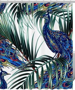 Jungle Colored Feather Peacock Fabric Shower Curtain for Bathroom Decor