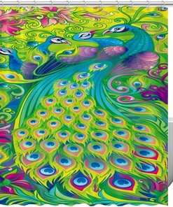 Jungle Colorful Peacock Feather Fabric Shower Curtain for Bathroom Decor