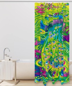 Jungle Colorful Peacock Feather Fabric Shower Curtain for Bathroom Decor