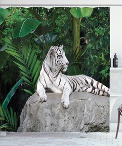Jungle Creature White Tiger Shower Curtain - Wildlife Bathroom Decor