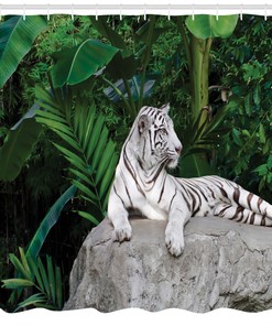 Jungle Creature White Tiger Shower Curtain - Wildlife Bathroom Decor