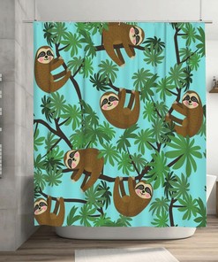 Jungle Sloths Shower Curtain: Lazy Animals Hanging On Trees