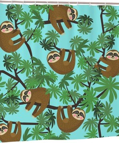 Jungle Sloths Shower Curtain: Lazy Animals Hanging On Trees