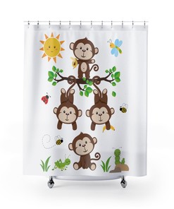 Kids Jungle Safari Monkey Shower Curtain for Adorable Bathroom Decor