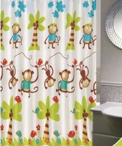 Kids Pattern Bath Shower Curtain with Monkey Jump - A Fun Addition to Your Bathroom Decor