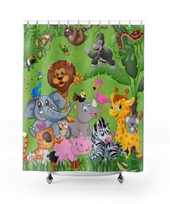 Kids Safari Animals Shower Curtain for Fun and Cute Bathroom Decor and Baby Accessories for Your Little One