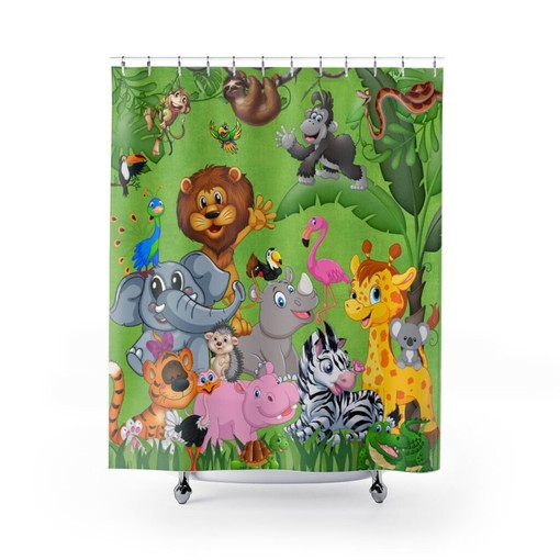 Kids Safari Animals Shower Curtain for Fun and Cute Bathroom Decor and Baby Accessories for Your Little One
