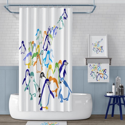 Kids Shower Curtain with Cute Penguin Design - Colorful and Fun