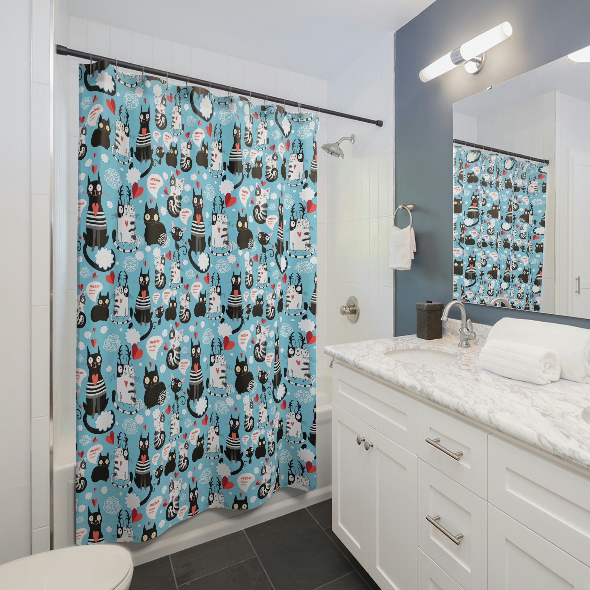 Kitty Cat Meow Shower Curtain for Bathroom Decor