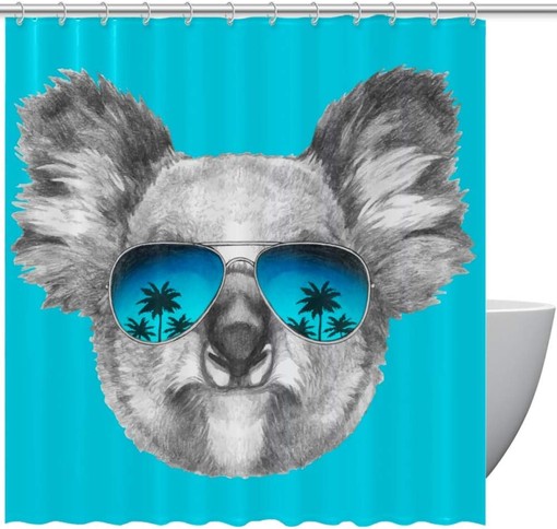 Koala and Palm Tree Hawaii Shower Curtain for Ocean Bathroom Decor