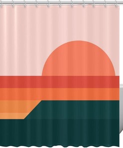 Landscape Sunset Shower Curtain with Sun and Sea for Home Decor