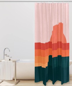 Landscape Sunset Shower Curtain with Sun and Sea for Home Decor