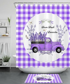 Lavender Plaid Truck Dragonfly Shower Curtain - Bathroom Decor