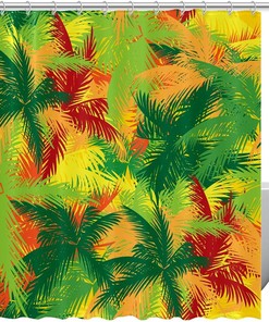 Leaf Flower Tropical Palm Fabric Shower Curtain for Bathroom Decor