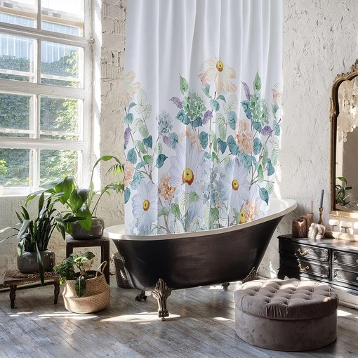 Leaf Flowers Floral Shower Curtain for Bathroom Decor