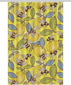 Lemon Bee Printed Shower Curtain for Yellow Bathroom Decor