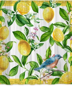 Lemon Fruit Shower Curtain for Summer Bathroom Decor with Bird Ornament