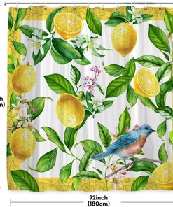 Lemon Fruit Shower Curtain for Summer Bathroom Decor with Bird Ornament