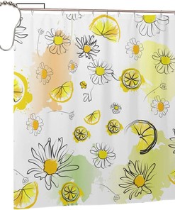 Lemon Patterned Shower Curtain - Water-resistant and Chic Bathroom Decor with Flowers and Fruit 