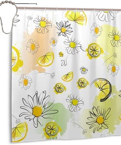 Lemon Patterned Shower Curtain - Water-resistant and Chic Bathroom Decor with Flowers and Fruit