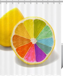 Lemon Print Rainbow Shower Curtain Waterproof for Bathroom Decor