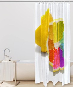 Lemon Print Rainbow Shower Curtain Waterproof for Bathroom Decor