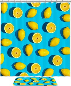 Lemon and Blue Pattern Shower Curtain - Refreshing Summer Vibe