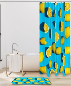 Lemon and Blue Pattern Shower Curtain - Refreshing Summer Vibe