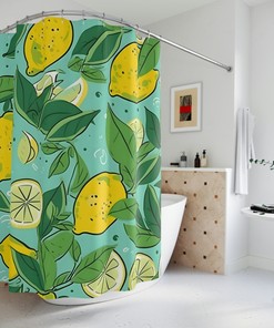 Lemon and Flower Shower Curtain - Refreshing Bathroom Decor with Waterproof Fabric 