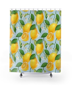 Lemon and Flowers Shower Curtain for Colorful Bathroom Decor