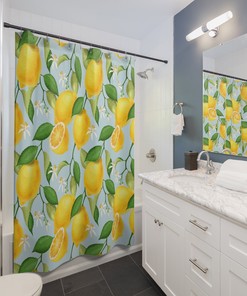 Lemon and Flowers Shower Curtain for Colorful Bathroom Decor