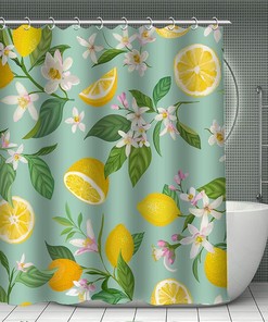 Lemon and Plants Bathroom Shower Curtain - Perfect for a Tastefully Decorated Bathroom