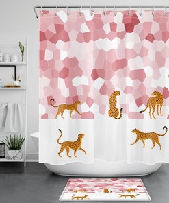 Leopard Animal Print Shower Curtain - Rose Geometric Bathroom Decor