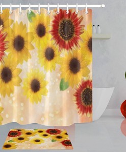 Light Spots Watercolor Sunflowers and Bokeh Shower Curtain, Fabric Bathroom Curtain for Bright Home Decor