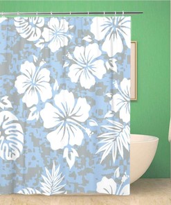 Lively Flower Hawaiian Aloha Pattern Hawaii Luau Polynesian Retro Surf Shower Curtain for Bathroom Decor