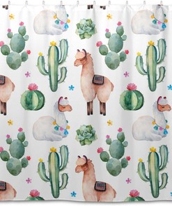 Llama Cactus Shower Curtain - Modern Home Bathroom Hotel Spa Decorations