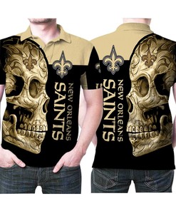Logo Sugar Skull Flowers Pattern 3D Printed Polo Shirt - New Orleans Saints Gift for Fans