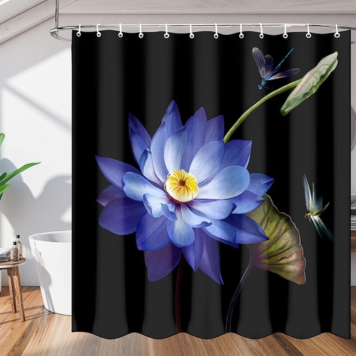 Lotus Dragonfly Fabric Shower Curtain for a Nature-inspired Bathroom Decor
