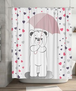 Love Bear Under The Umbrella Shower Curtain: Romantic Bathroom Decor