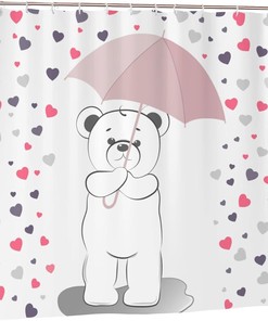 Love Bear Under The Umbrella Shower Curtain: Romantic Bathroom Decor