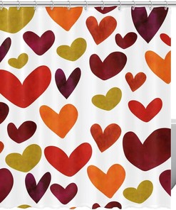 Love Heart Print Shower Curtain with Vibrant Colors for Romantic Bathroom Decor 
